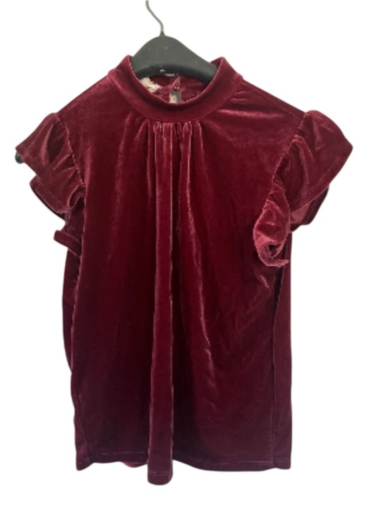 Olive & Oak Tops - OLIVE + OAK Burgundy Velvet Mock Neck Ruffle Sleeve Blouse Women's S